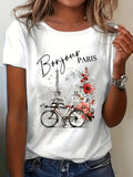 Summer Fashion Paris Print Casual Regular Fit Round Neck Short Sleeve T-Shirt
