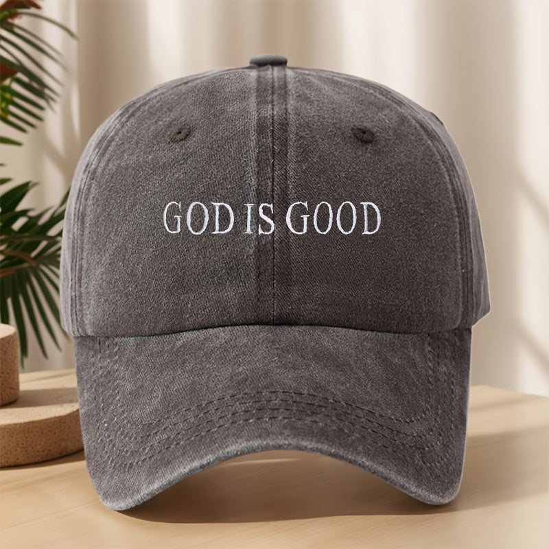 MAKEFGE Vintage Washed Baseball Cap for Men & Women - Embroidered "GOD IS GOOD" Design, Lightweight Breathable Soft Fabric, Adjustable Unisex Casual Outdoor Sports Hat for Spring Summer, Embroidered Detail