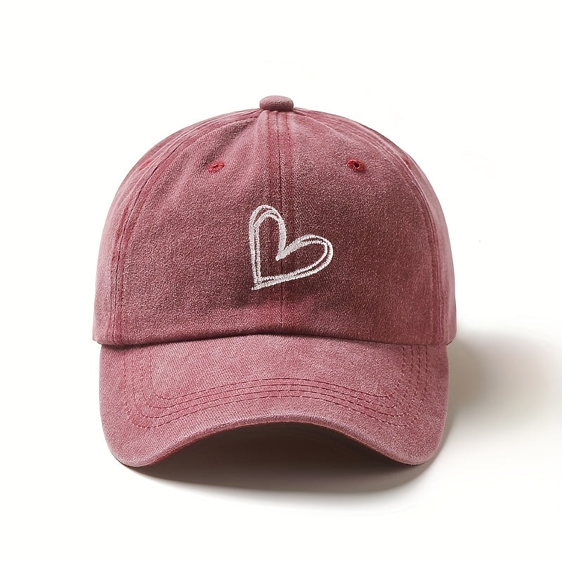 Heart Embroidered Baseball Cap, Adjustable Size, Multi-Color Options, Suitable for Outdoor Play, Outdoor Travel, Portable Cute Fashion Style