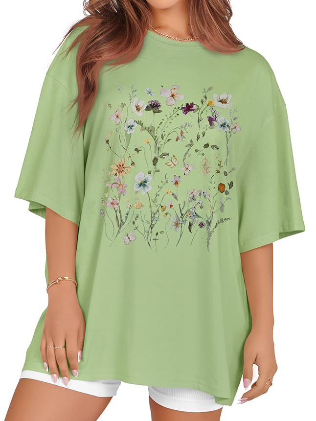 rosemia Oversized Tshirts for Women Summer Short Sleeve Round Neck Graphic Tee Shirt