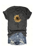 Women's Sunflower & Butterfly Print T-Shirt - Casual Short Sleeve Round Neck Blouse with Sunflower & Butterfly Design, Medium Stretch Fabric, Spring Summer Warm Weather Outfits, Machine Washable Opaque Top for Casual & Dressy Occasions -
