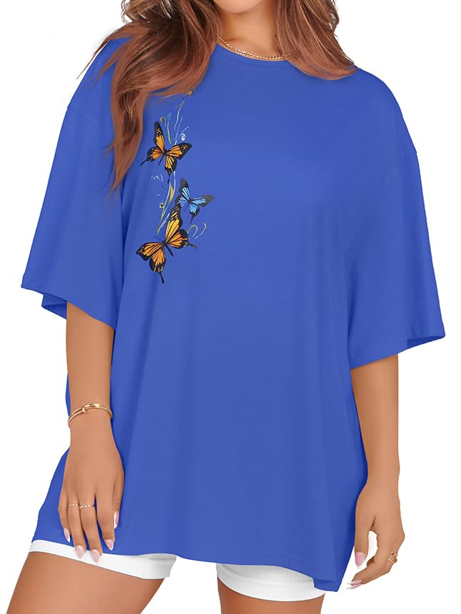 rosemia Oversized Tshirts for Women Summer Short Sleeve Round Neck Graphic Tee Shirt