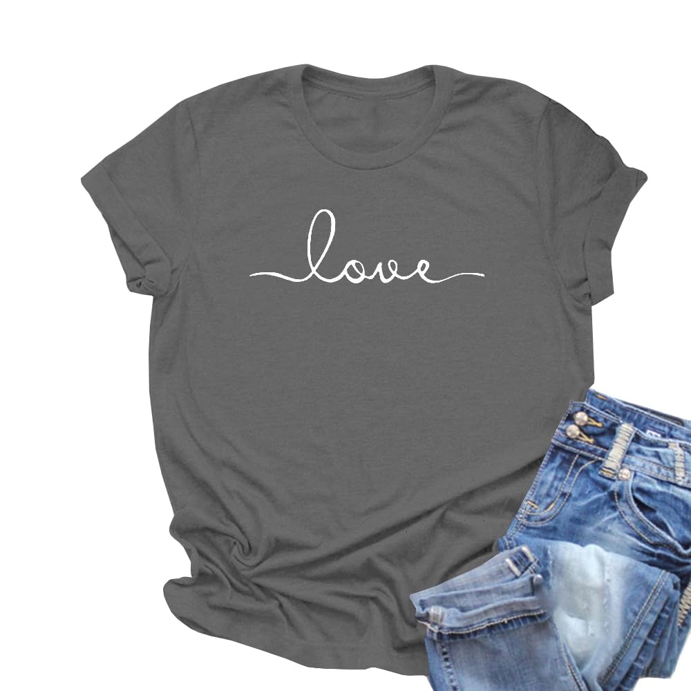NIUBIA Women's T-Shirt Graphic Tees Love Printed Casual Short Sleeve Tops Summer Loose Fitted Top