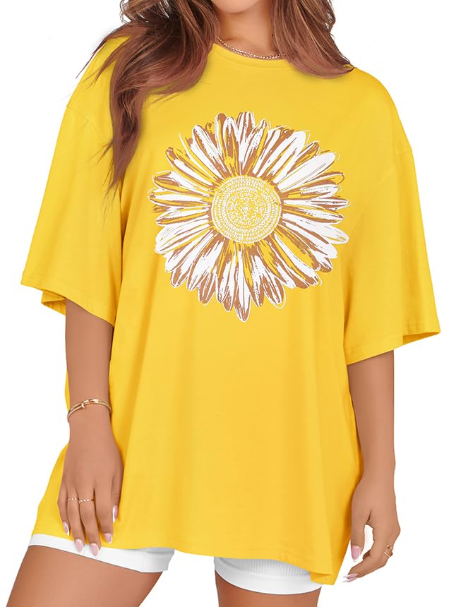 rosemia Oversized Tshirts for Women Summer Short Sleeve Round Neck Graphic Tee Shirt