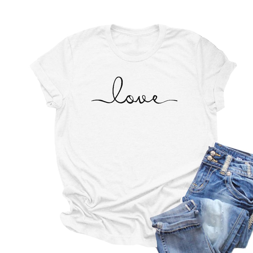 NIUBIA Women's T-Shirt Graphic Tees Love Printed Casual Short Sleeve Tops Summer Loose Fitted Top