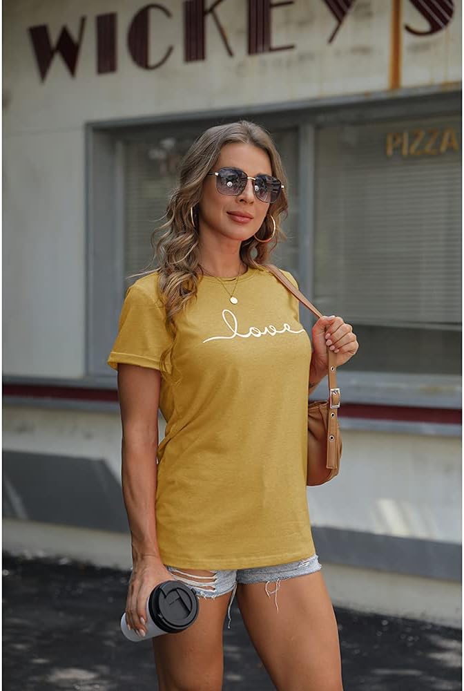 NIUBIA Women's T-Shirt Graphic Tees Love Printed Casual Short Sleeve Tops Summer Loose Fitted Top