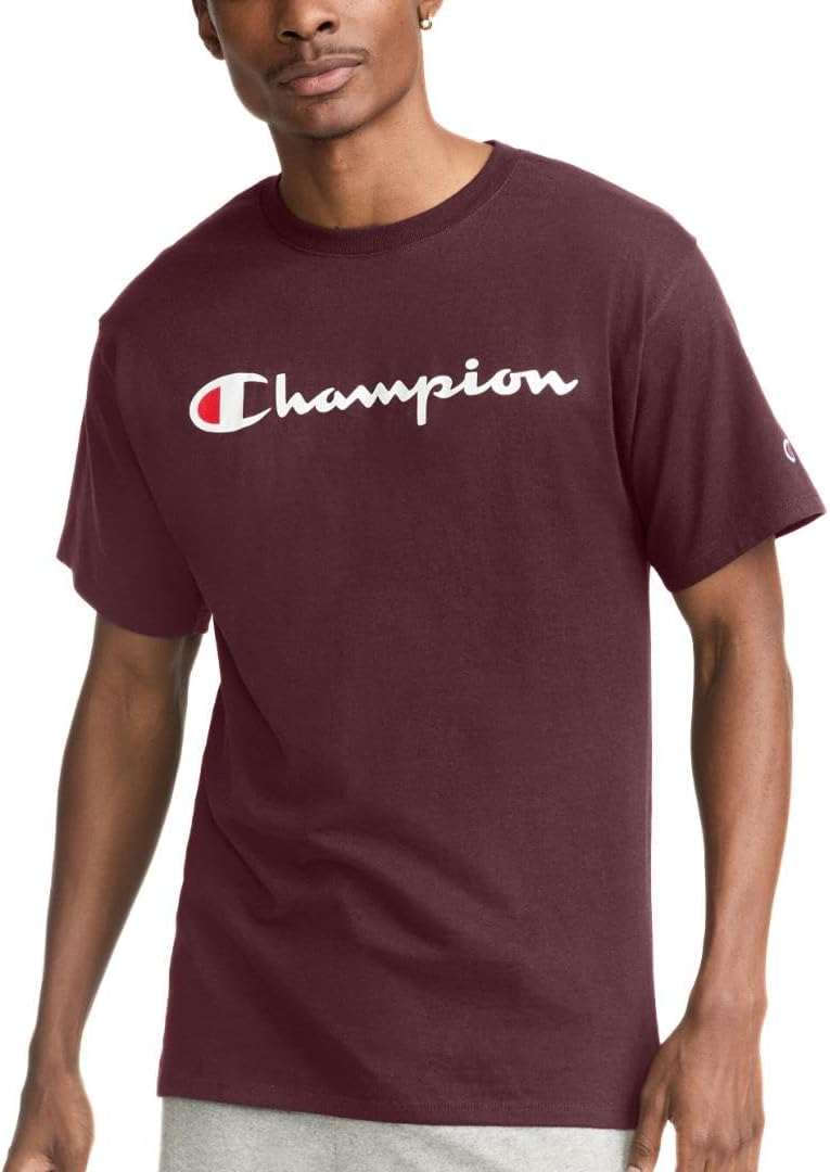 Champion Men's Classic Script Graphic Short Sleeve T-Shirt, Standard Fit, Tonal Logo, Available in Regular and Big & Tall