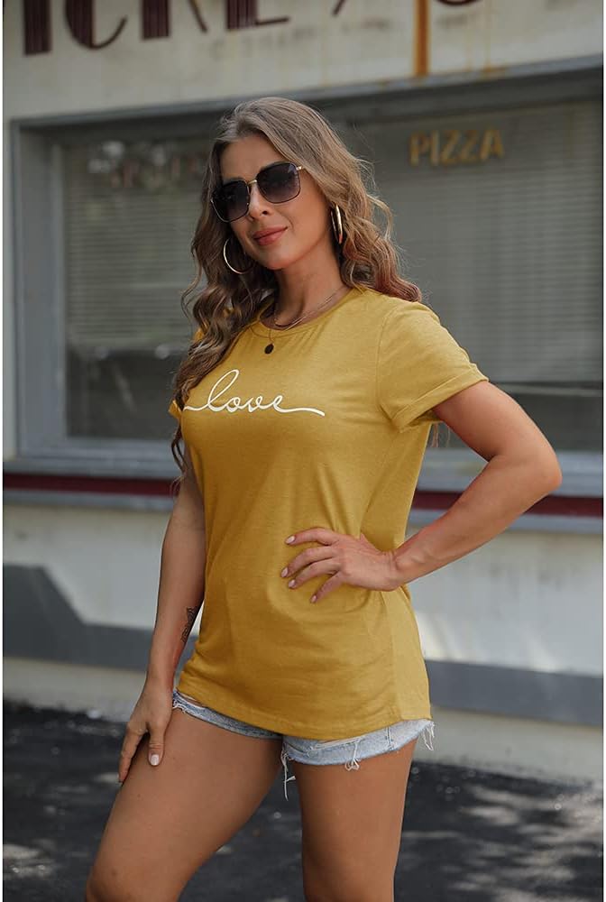 NIUBIA Women's T-Shirt Graphic Tees Love Printed Casual Short Sleeve Tops Summer Loose Fitted Top
