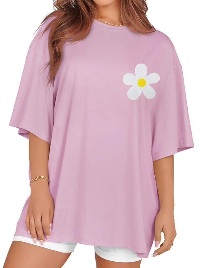 rosemia Oversized Tshirts for Women Summer Short Sleeve Round Neck Graphic Tee Shirt