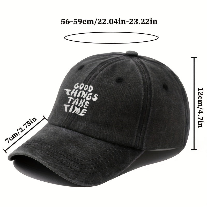 Embroidered Letter Washed Vintage Baseball Cap Unisex Adjustable Duckbill Hat Outdoor Travel Camping Sun Hat Party Hip-Hop Curved Brim Cap