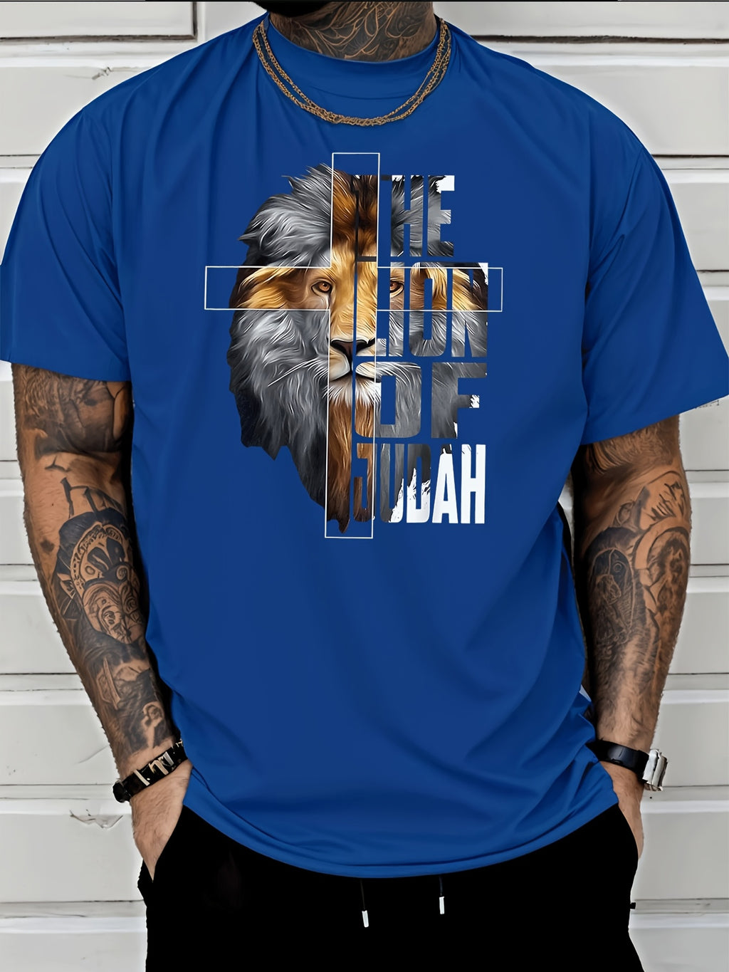 Men'S Crew Neck Short Sleeve Tee | Digital Print Cool Special Niche Lion Of Judah Pattern, High Value Affordable Quality, Skin Friendly, Quick Dry, Sporty Casual, Versatile, Breathable, Lightweight, Moisture Wicking