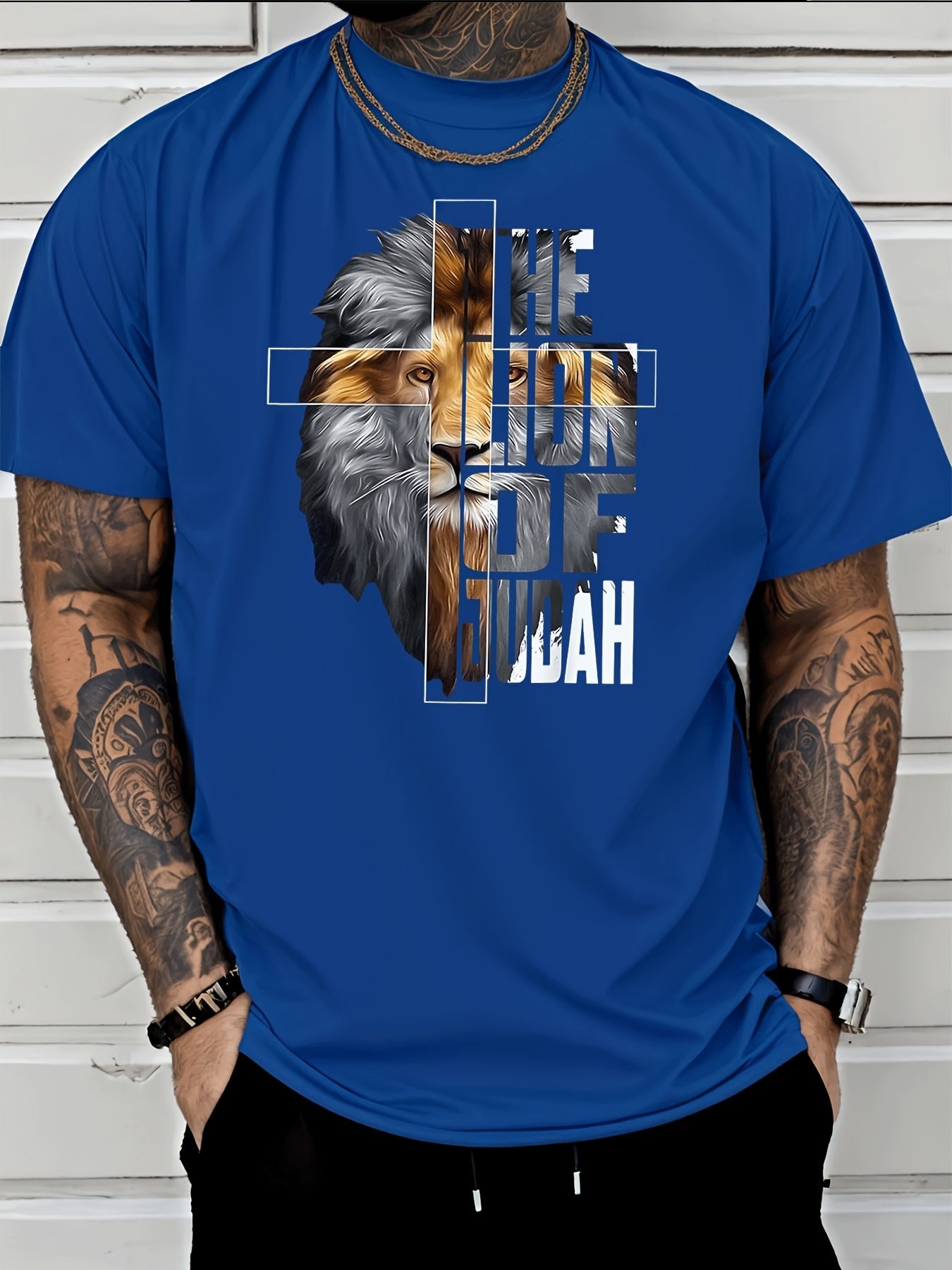 Men'S Crew Neck Short Sleeve Tee | Digital Print Cool Special Niche Lion Of Judah Pattern, High Value Affordable Quality, Skin Friendly, Quick Dry, Sporty Casual, Versatile, Breathable, Lightweight, Moisture Wicking