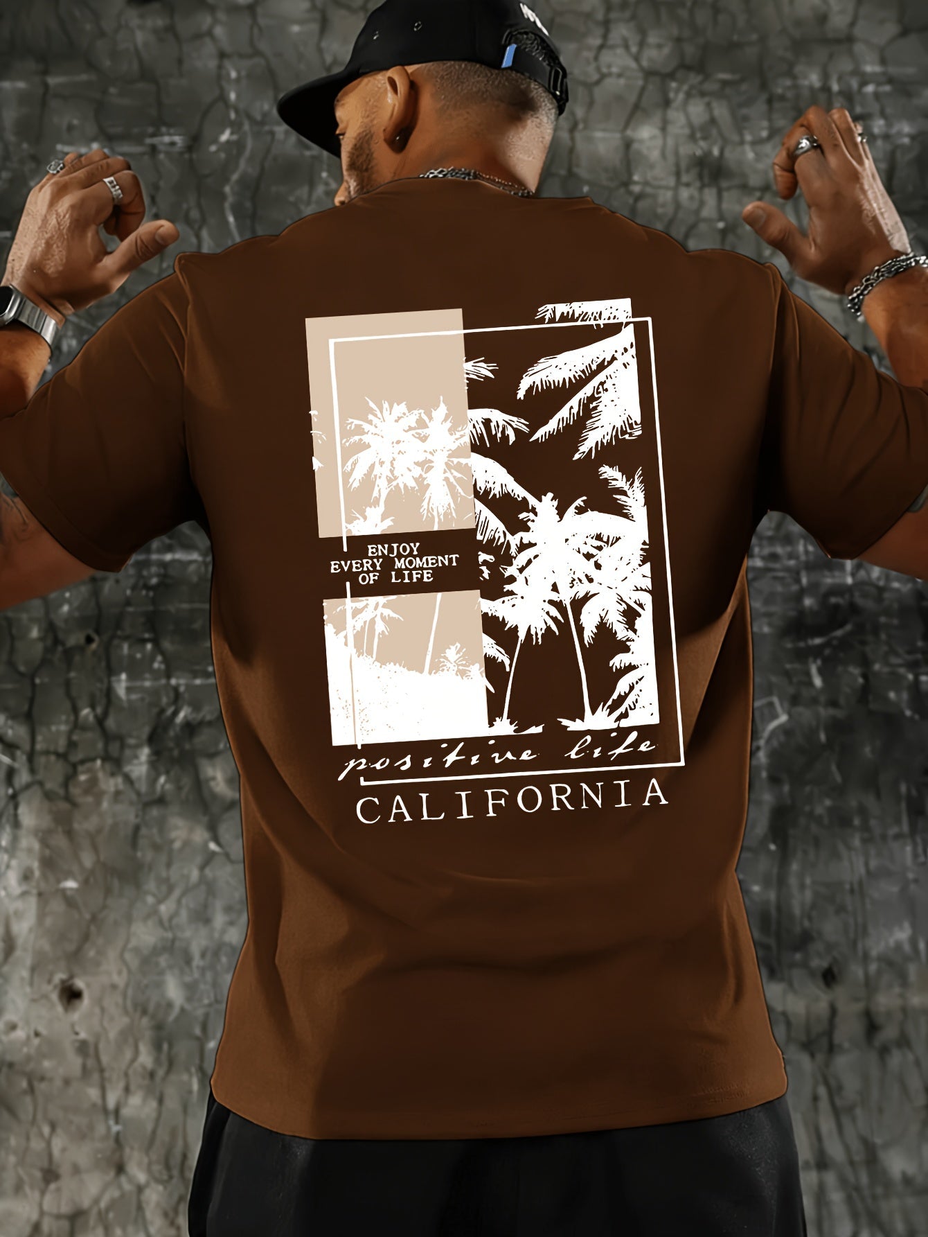 Men's Fashion Casual CALIFORNIA Print Regular Shoulder Short Sleeve T-Shirt, Comfortable and Versatile, Suitable for All Seasons