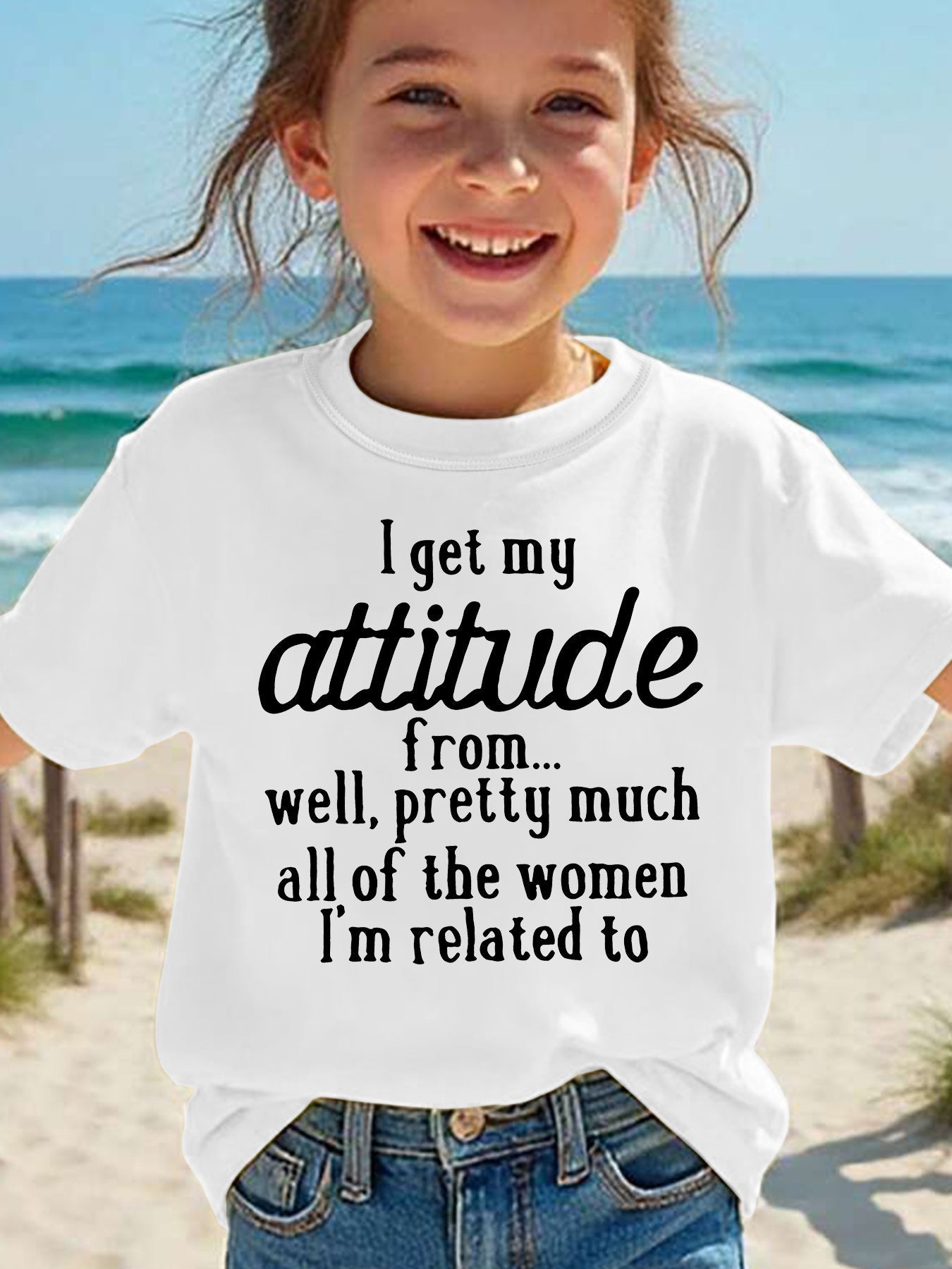 Summer Fashion Girls' Short Sleeve T-Shirt "I Get My Attitude From..." Letter Print Casual Versatile Top