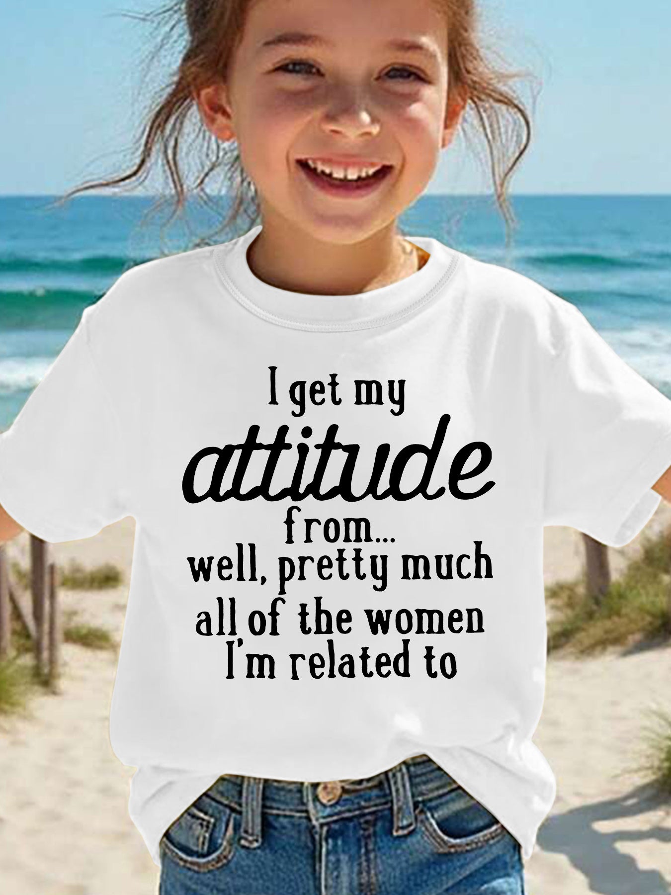 Summer Fashion Girls' Short Sleeve T-Shirt "I Get My Attitude From..." Letter Print Casual Versatile Top