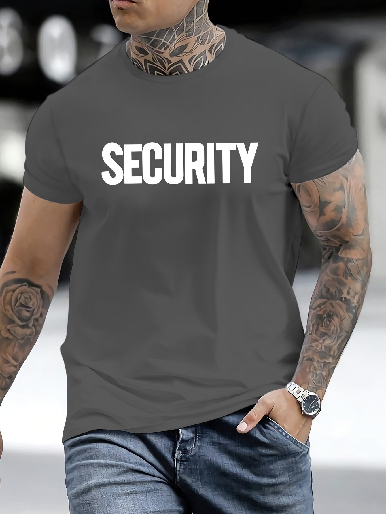 MBDMBD Men'S Casual Crew Neck T-Shirt with Bold SECURITY Print, Polyester, Comfortable & Versatile Short Sleeve Tee for Summer, Everyday Tshirt | Secure Shoulder Design | Smooth Texture Shir