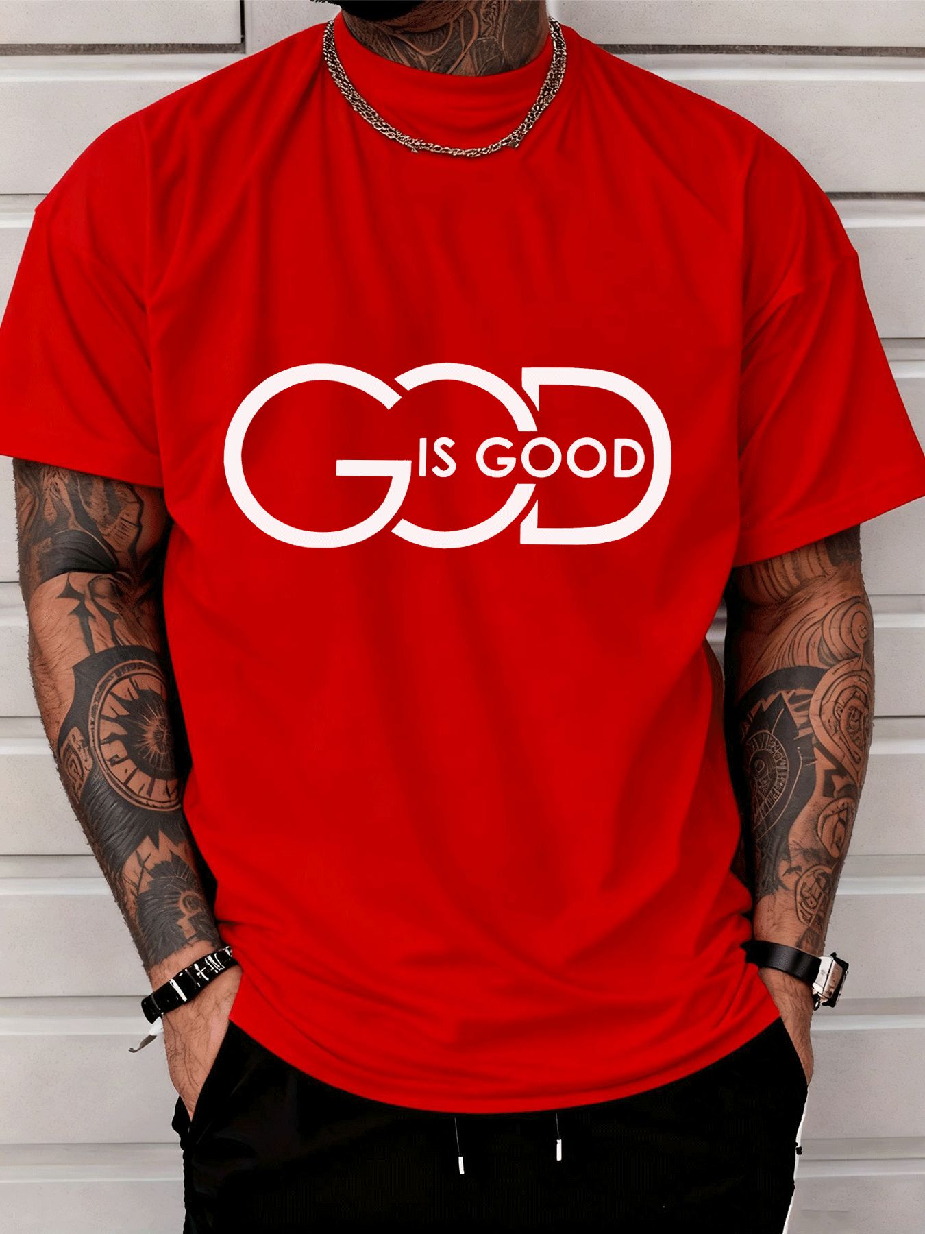 [Religious Graphic Tee] GOD IS GOOD Christian Faith T-Shirt for Men | Inspirational Religious Graphic Tee | Thick Durable Print, Fade-Resistant | Breathable Polyester, Wrinkle-Resistant Short Sleeve