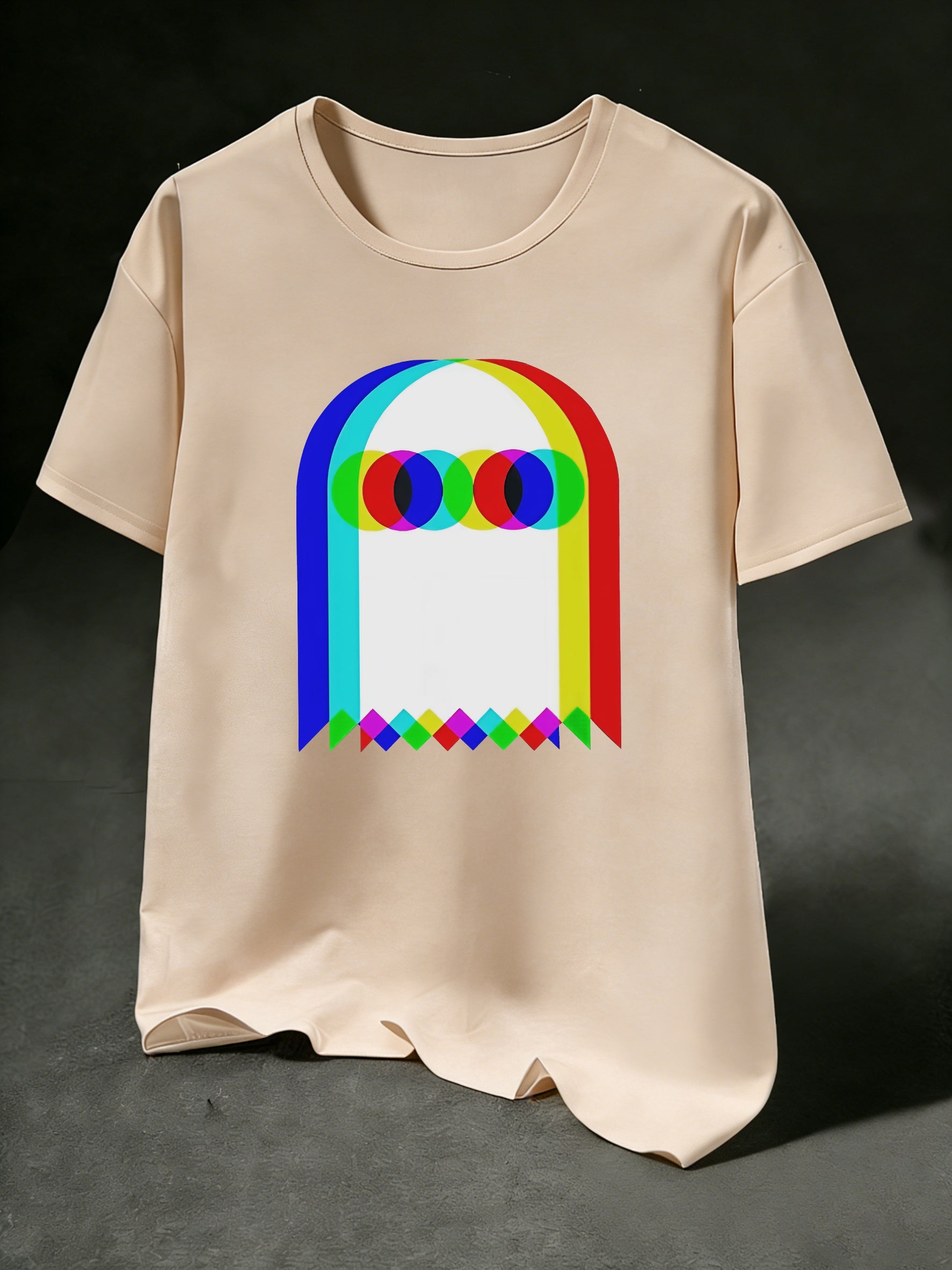 One Men's retro pixel print T-shirt, featuring a colorful spectrum print, breathable and comfortable fabric, crew neck, short sleeves, suitable for casual summer wear, Casual Attire, or outdoor activities.