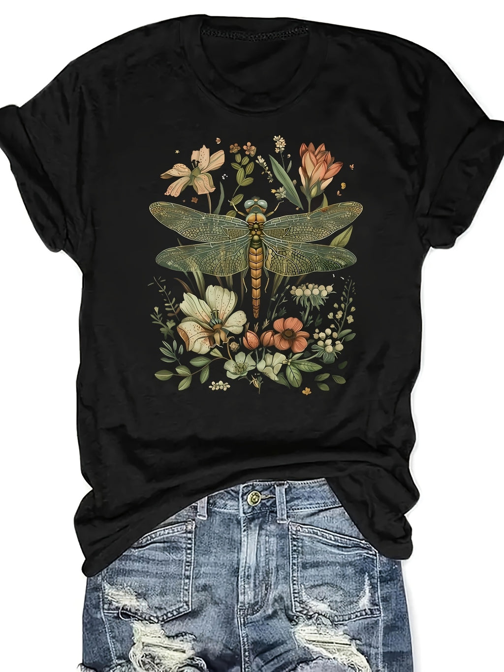 Fashionable Floral, Bohemian Women'S Graphic Print, Casual Short Sleeve - Spring And Summer Fit, Perfect Choice, Round Neck Women'S T-Shirt