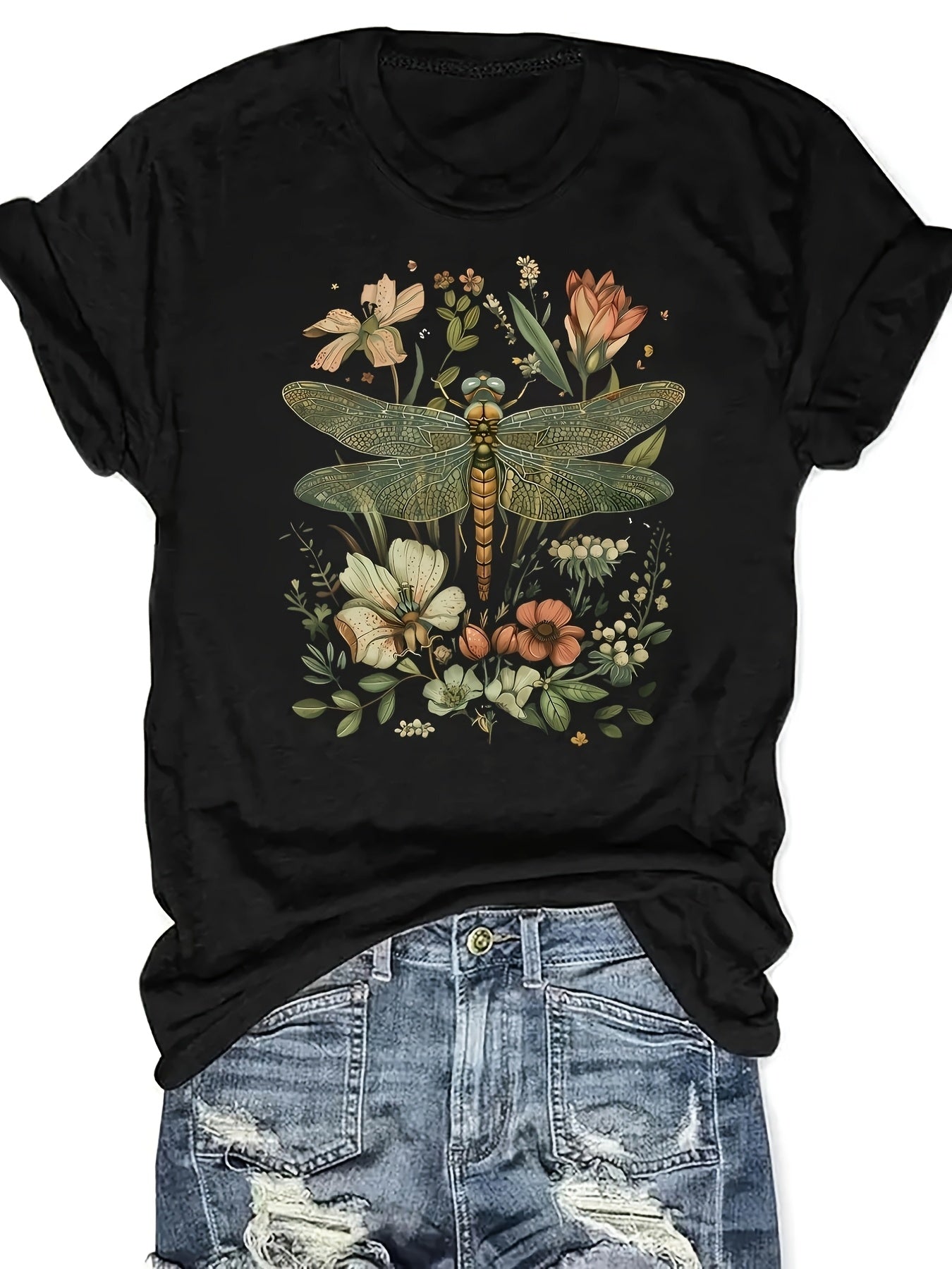 Fashionable Floral, Bohemian Women'S Graphic Print, Casual Short Sleeve - Spring And Summer Fit, Perfect Choice, Round Neck Women'S T-Shirt