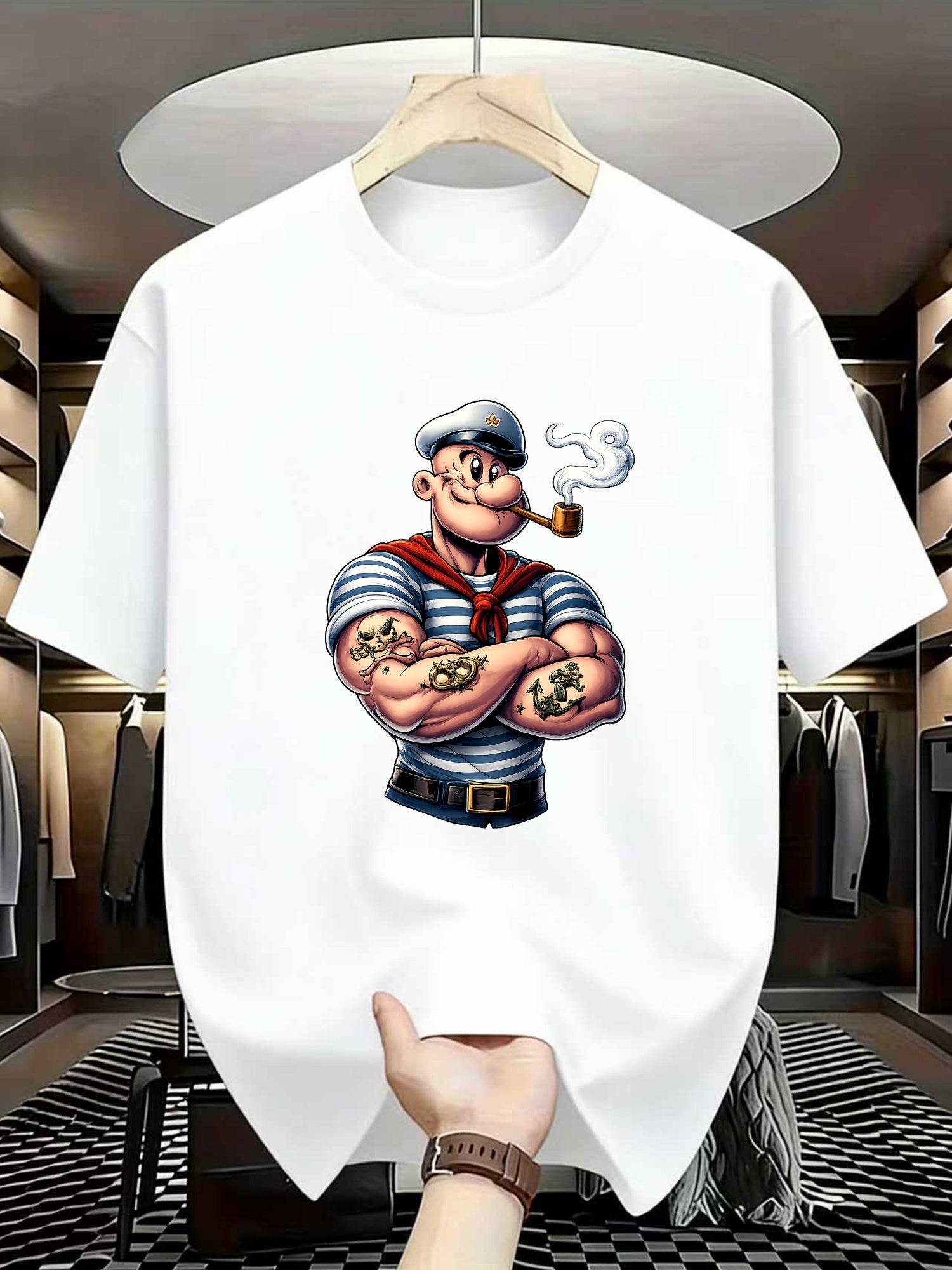 Men's Pirate T-Shirt - Soft Stretch Cotton Nautical Print with Pirate Icons ( Parrot, Treasure Map) - Round Neck Short Sleeve Casual & Costume Wear Suitable for Pirate Parties, Everyday Outfits - Machine Washable Pirate Attire for Men