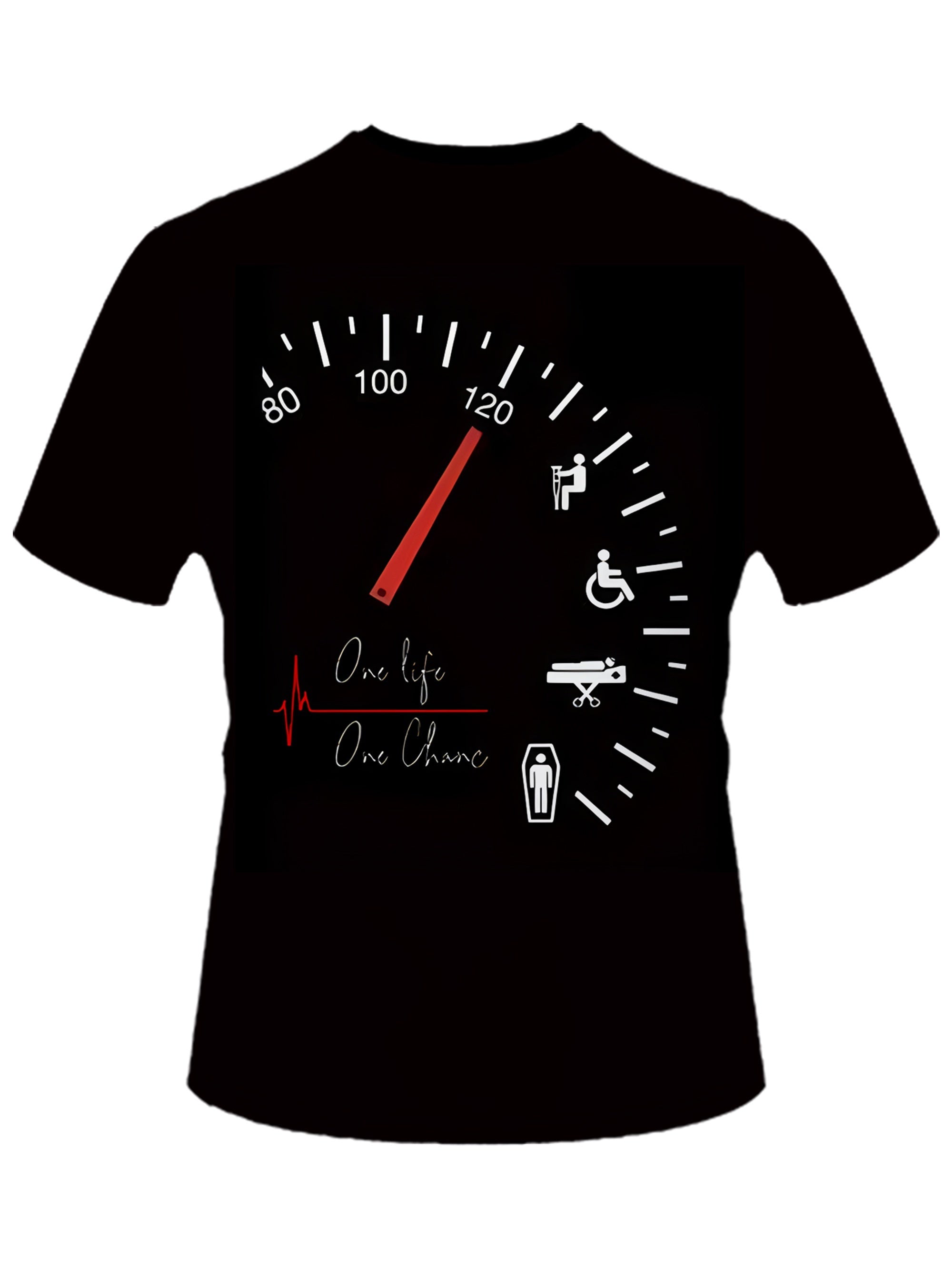 Men's Novelty Car Dashboard Graphic Tee - Casual Black Polyester T-Shirt with 3D Speedometer Print, Round Neck, Short Sleeves - Perfect for Summer Wear, Retro T Shirt