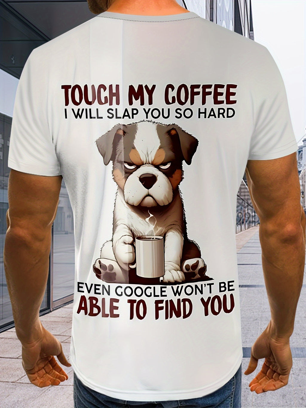 Men'S Fashion 3D Funny Dog Pattern Shirt, Comfortable Crew Neck Short Sleeve Casual Top, Polyester Knit Fabric, Slightly Elastic, Regular Fit, Summer Shirt, Heat Transfer - White, Plus Size