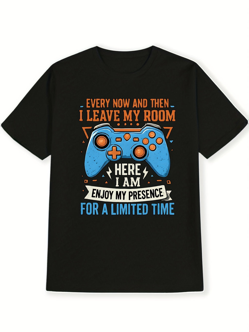 Game Controller Blue Print T-Shirt, Summer, Versatile, Athletic, Trendy T-Shirt, Round Neck Short Sleeve Top, Casual Daily Wear, Men'S Clothing