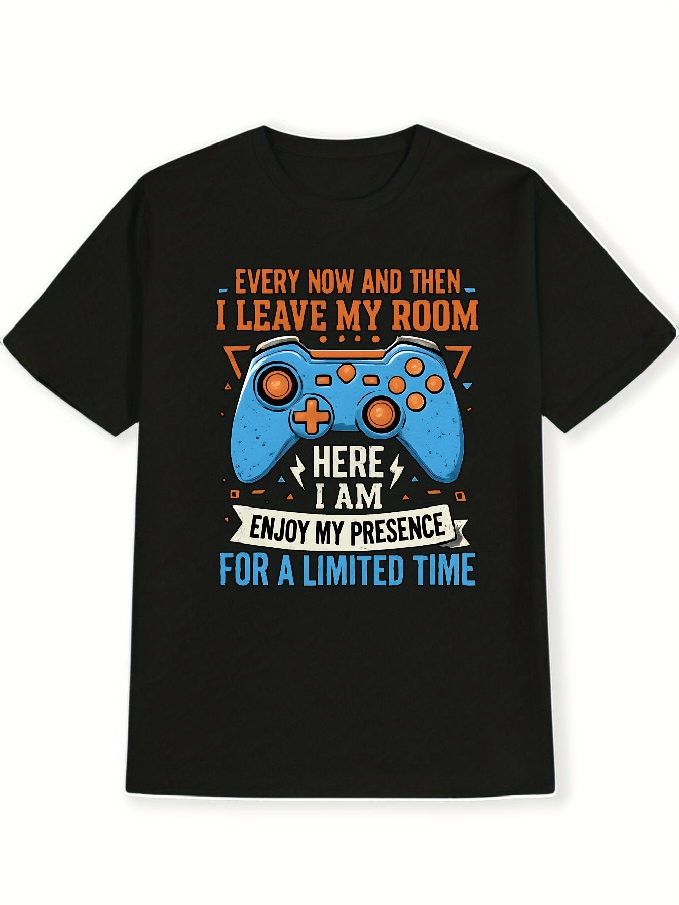 Game Controller Blue Print T-Shirt, Summer, Versatile, Athletic, Trendy T-Shirt, Round Neck Short Sleeve Top, Casual Daily Wear, Men'S Clothing