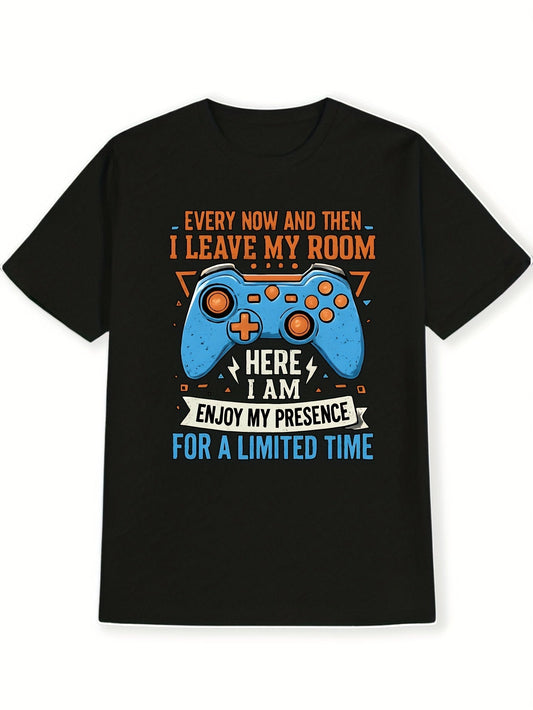 Game Controller Blue Print T-Shirt, Summer, Versatile, Athletic, Trendy T-Shirt, Round Neck Short Sleeve Top, Casual Daily Wear, Men'S Clothing