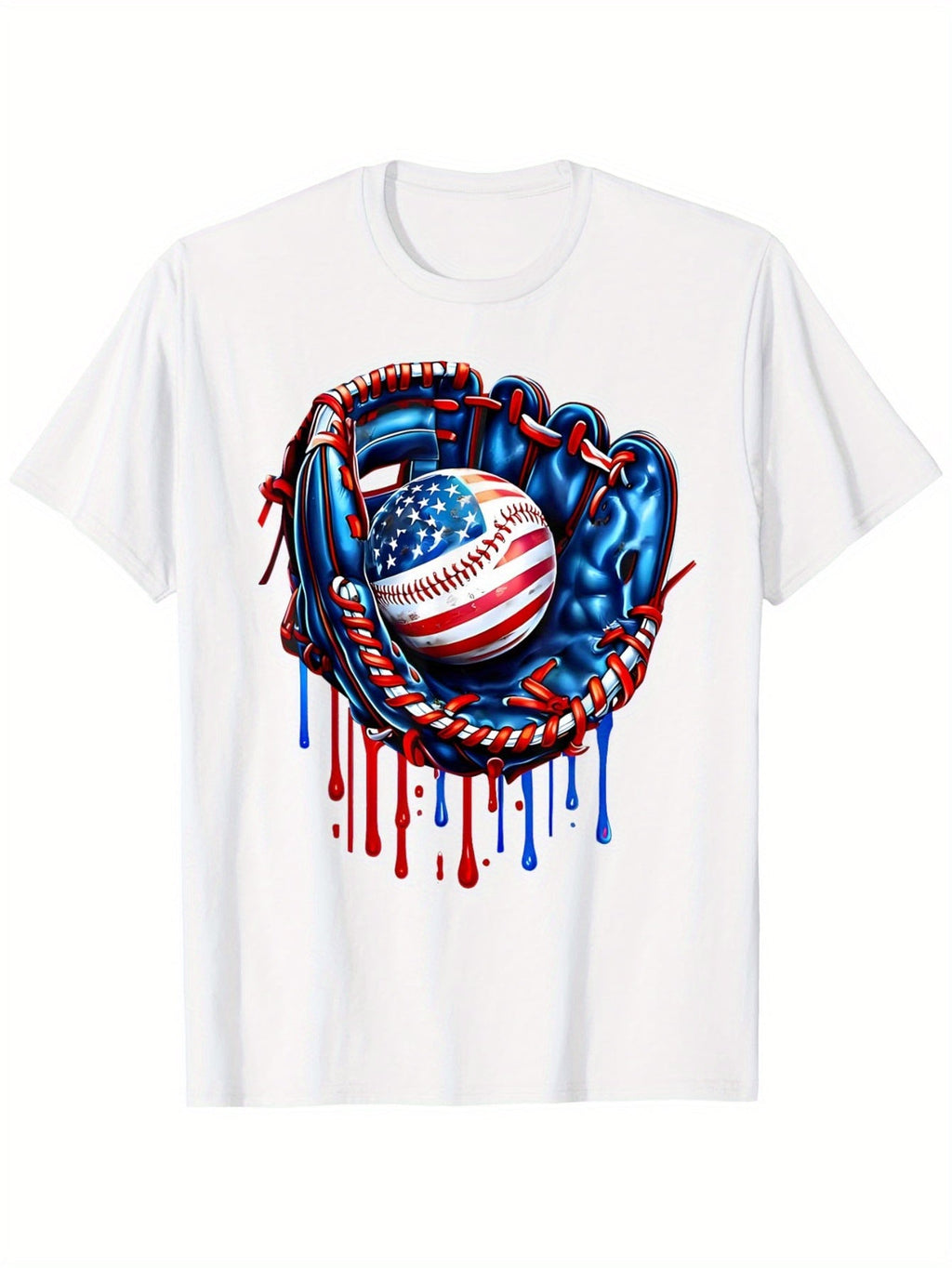 Baseball Drip Ice Cream 4th July Baseball US American Flag T-Shirt, for Boys breathable, casual and comfortable top street fashion casual summer T-shirt