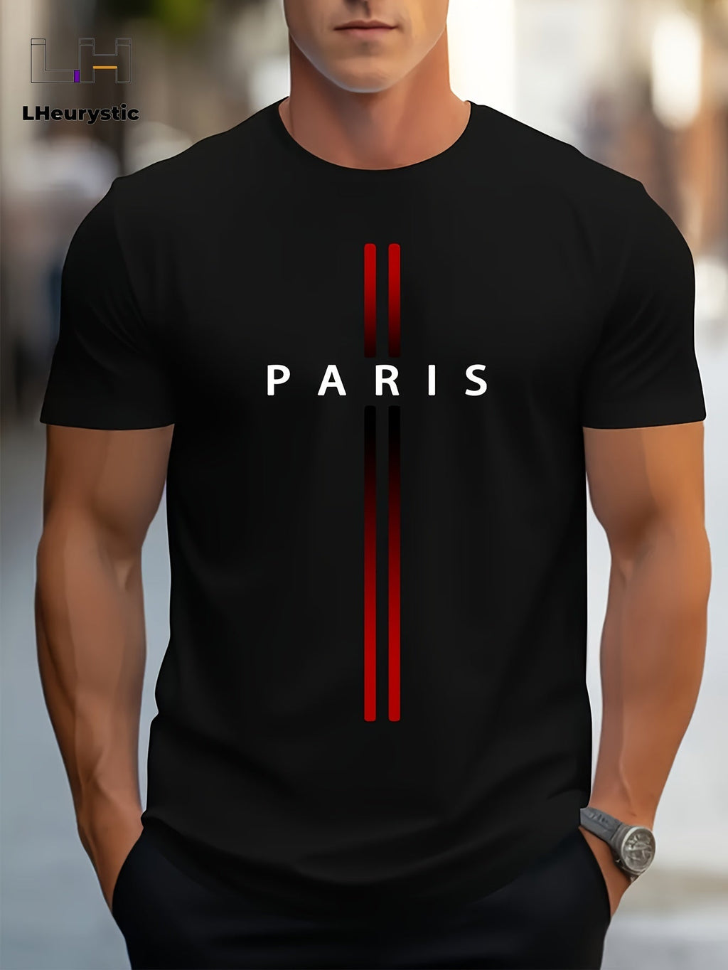 PARIS Print, Men's Graphic Design Crew Neck Active T-shirt, Casual Comfy Tees Tshirts For Summer, Men's Clothing Tops For Daily Gym Workout
