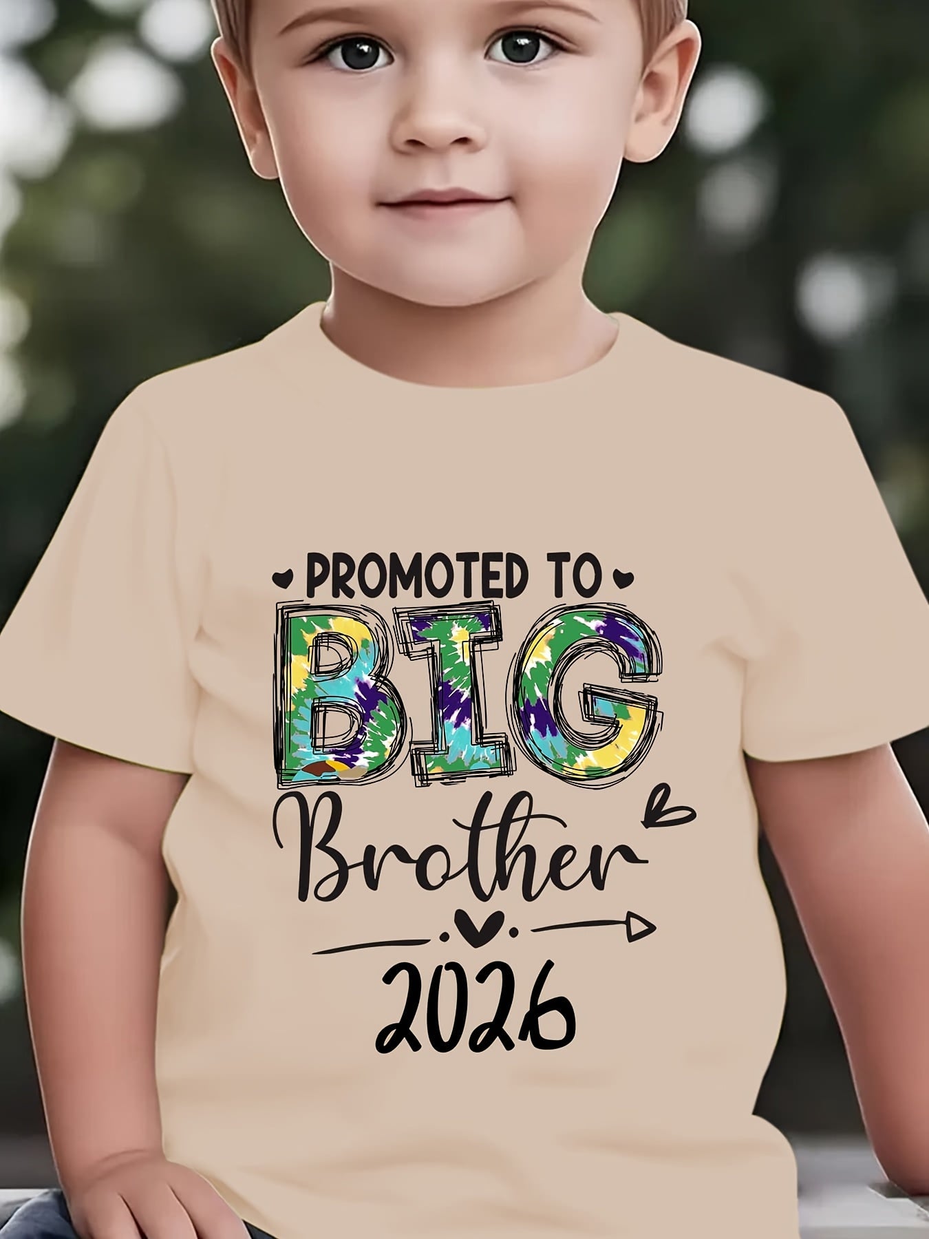 Summer Fashion Boys' Short Sleeve T-Shirt PROMOTED TO BIG BROTHER 2026 Letter Print Outdoor Casual Top NY-DX6459