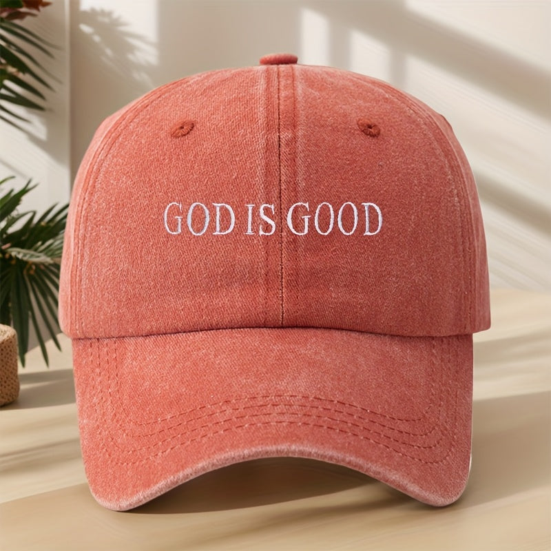 MAKEFGE Vintage Washed Baseball Cap for Men & Women - Embroidered "GOD IS GOOD" Design, Lightweight Breathable Soft Fabric, Adjustable Unisex Casual Outdoor Sports Hat for Spring Summer, Embroidered Detail