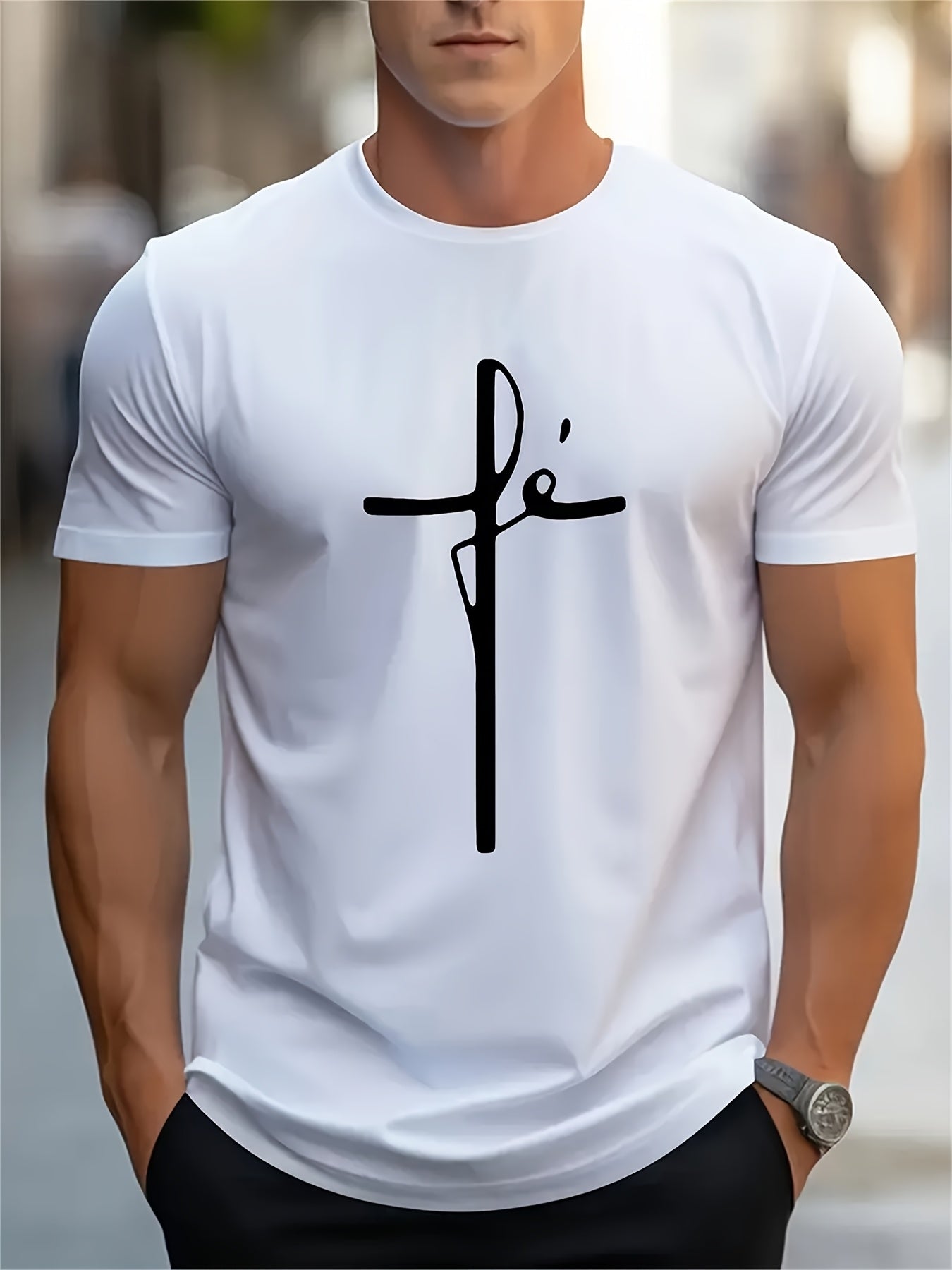 Men's Soft Breathable Casual Short Sleeve T-Shirt with English Text Print Suitable for Summer - Round Neck Casual Attire, Machine Washable & Dry Cleanable, Versatile Casual Wear for Parties, Office & Social Events (Non-)