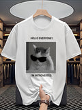 Men's "Pretending to Be Socially Awkward" Cat Letter Print Versatile Casual Sporty Short-Sleeve T-Shirt