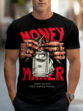 Hands With Money Print Men's Crew Neck Fashionable Short Sleeve Sports T-shirt, Comfortable And Versatile, For Summer And Spring, Athletic Style, Comfort Fit T-Shirt, As Gifts