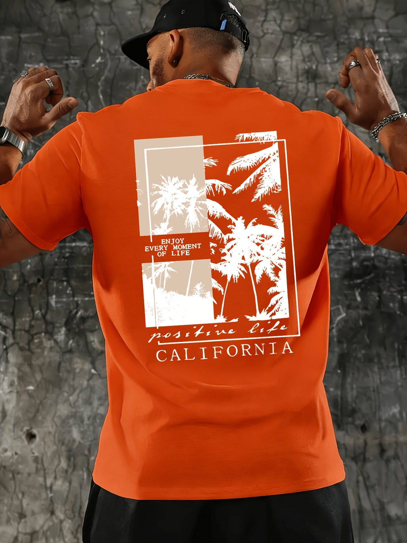 Men's Fashion Casual CALIFORNIA Print Regular Shoulder Short Sleeve T-Shirt, Comfortable and Versatile, Suitable for All Seasons