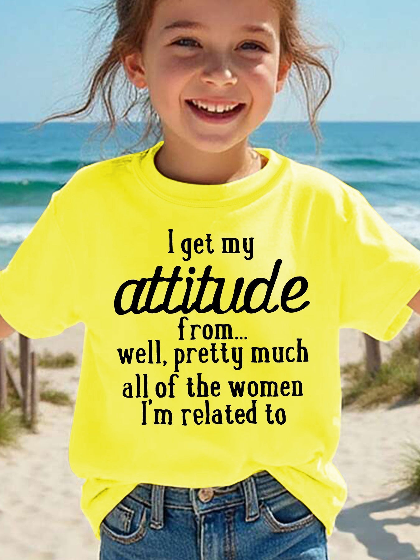 Summer Fashion Girls' Short Sleeve T-Shirt "I Get My Attitude From..." Letter Print Casual Versatile Top