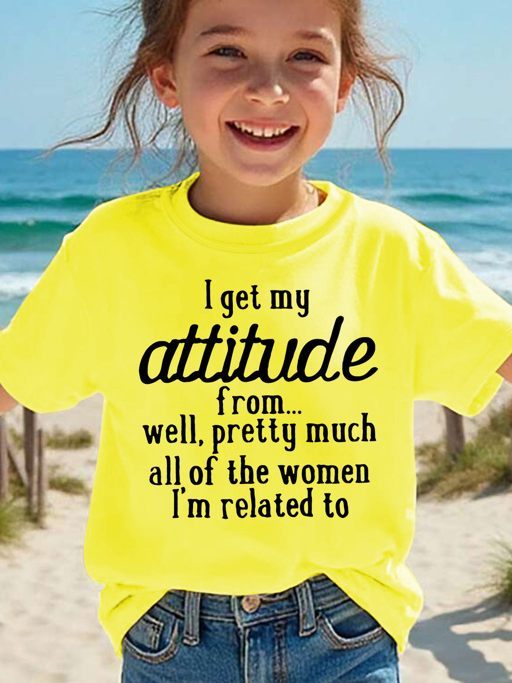Summer Fashion Girls' Short Sleeve T-Shirt "I Get My Attitude From..." Letter Print Casual Versatile Top