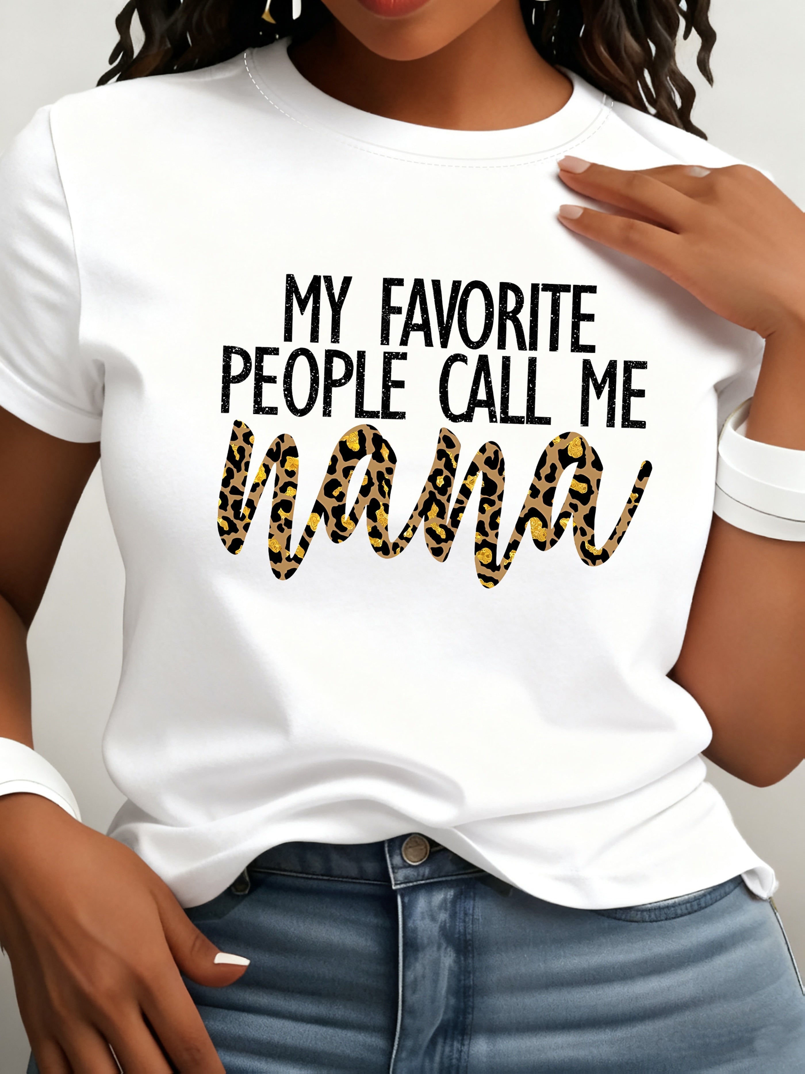 NANA's Letter Graphic Print Crew Neck T-shirt, Casual Short Sleeve Top for Spring & Summer, Women's Clothing