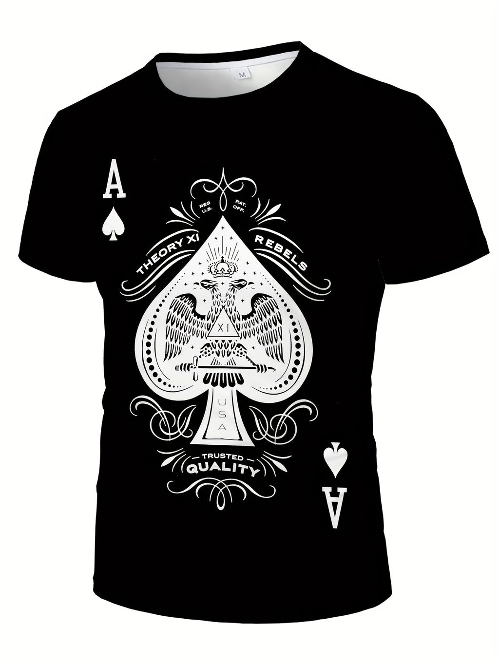 Men's Oversized Fit Suitable for: Casual Streetwear T-Shirt with Spade A Print - Loose Fit Round Neck, Machine Washable Sporty Hip Hop Shirts