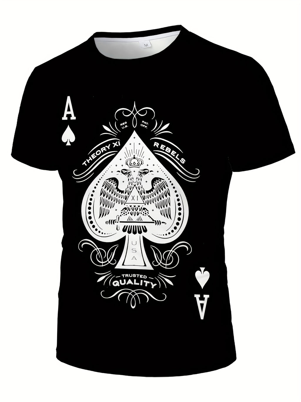 Men's Oversized Fit Suitable for: Casual Streetwear T-Shirt with Spade A Print - Loose Fit Round Neck, Machine Washable Sporty Hip Hop Shirts