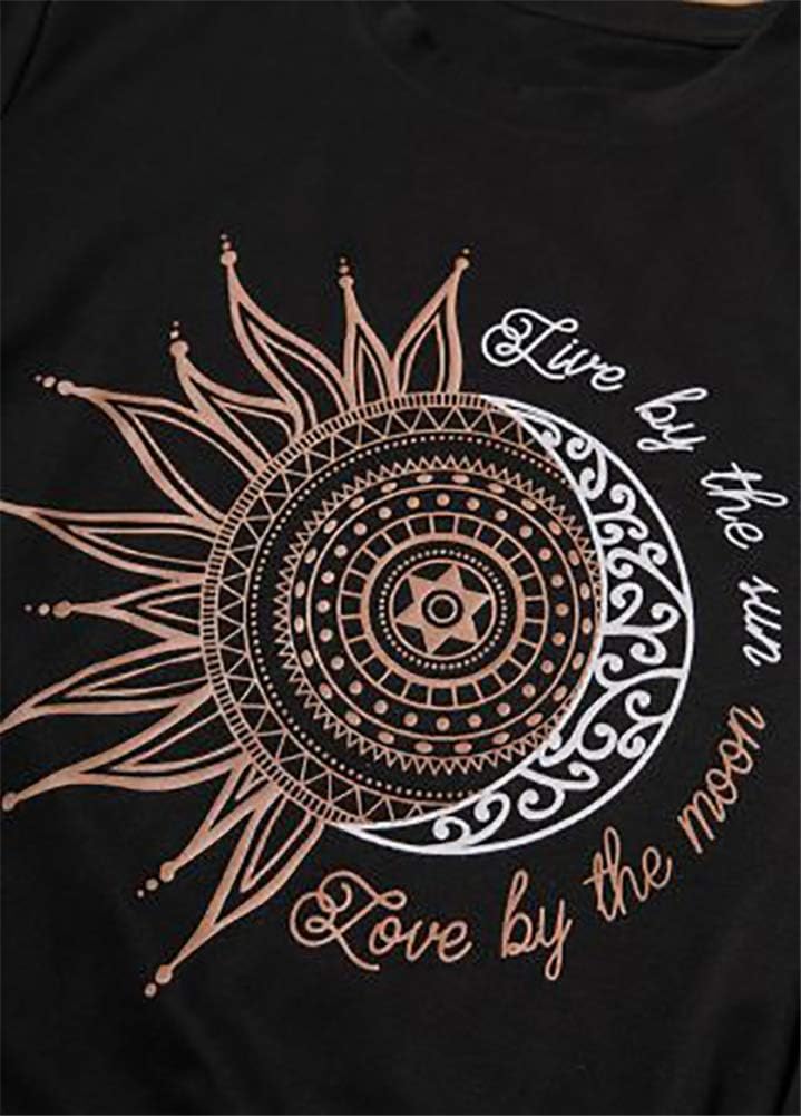 MaQiYa Womens Graphic Tees Summer Vintage Short Sleeve Cotton Moon and Sun Printed T Shirts Tops