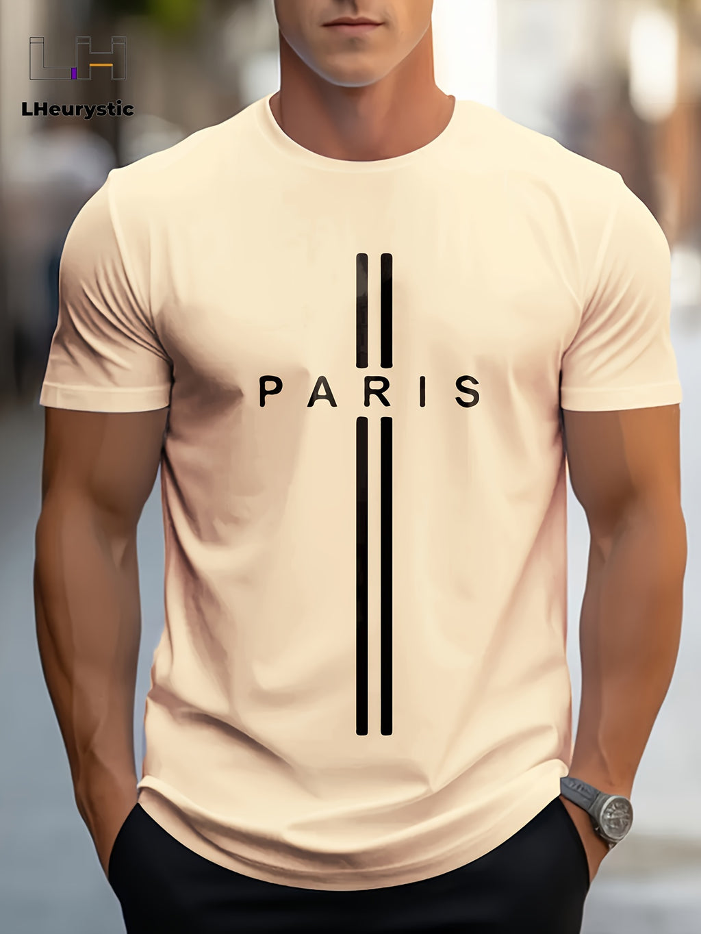 PARIS Print, Men's Graphic Design Crew Neck Active T-shirt, Casual Comfy Tees Tshirts For Summer, Men's Clothing Tops For Daily Gym Workout