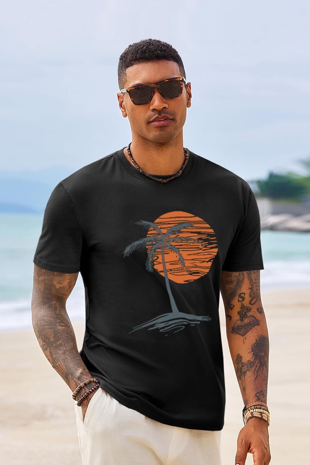 Runcati Mens Short Sleeve T-Shirts Graphic Crew Neck Casual Shirt Summer Beach Palm Tree Printed Vintage Hawaiian Tees
