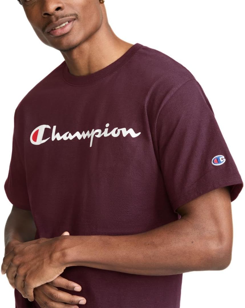 Champion Men's Classic Script Graphic Short Sleeve T-Shirt, Standard Fit, Tonal Logo, Available in Regular and Big & Tall