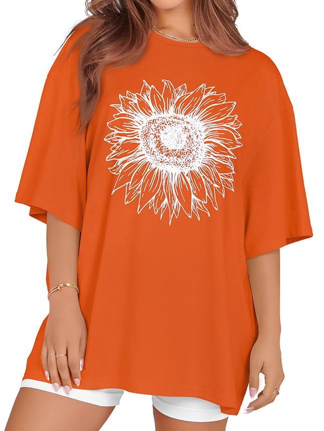 rosemia Oversized Tshirts for Women Summer Short Sleeve Round Neck Graphic Tee Shirt
