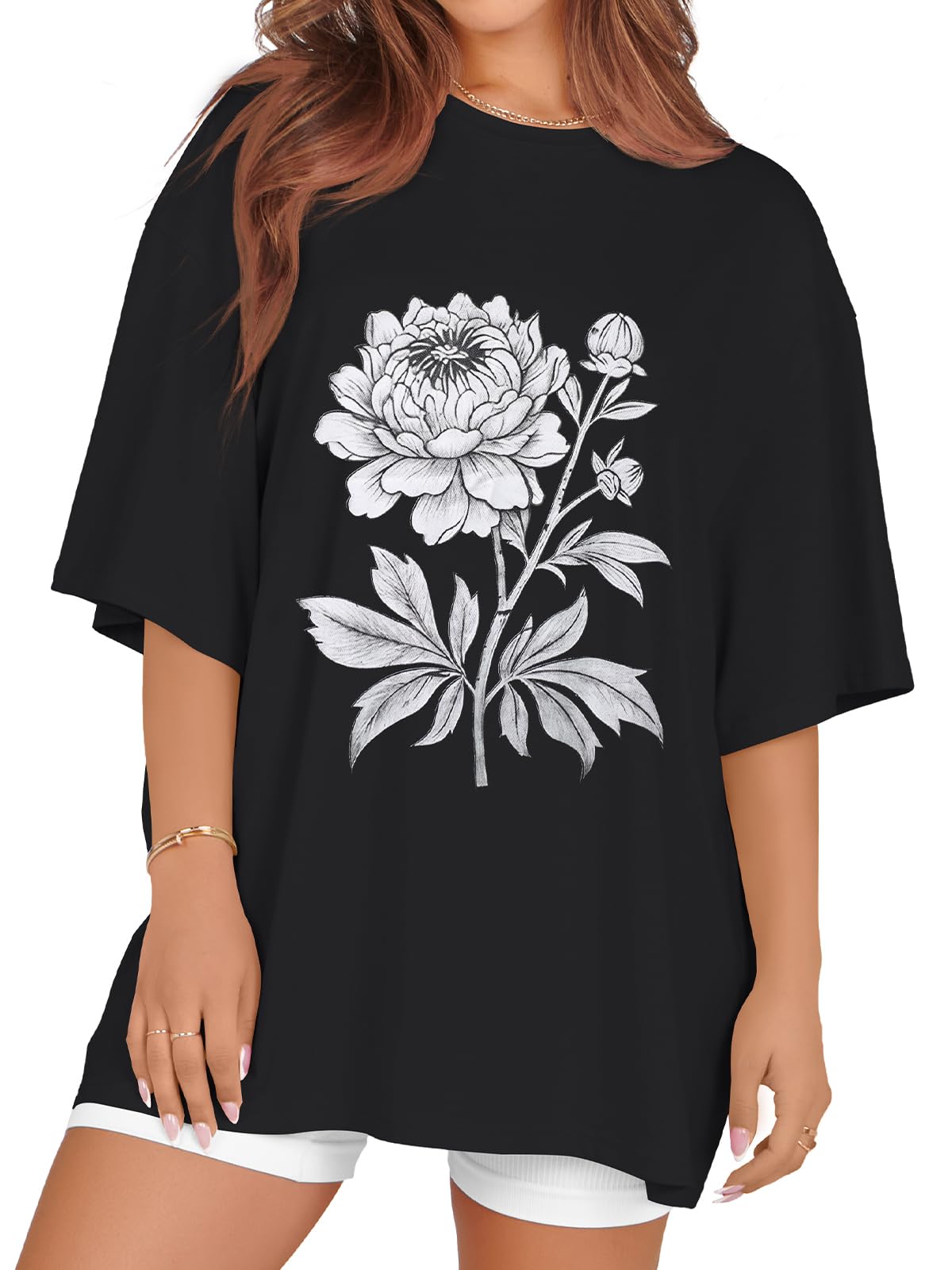 rosemia Oversized Tshirts for Women Summer Short Sleeve Round Neck Graphic Tee Shirt