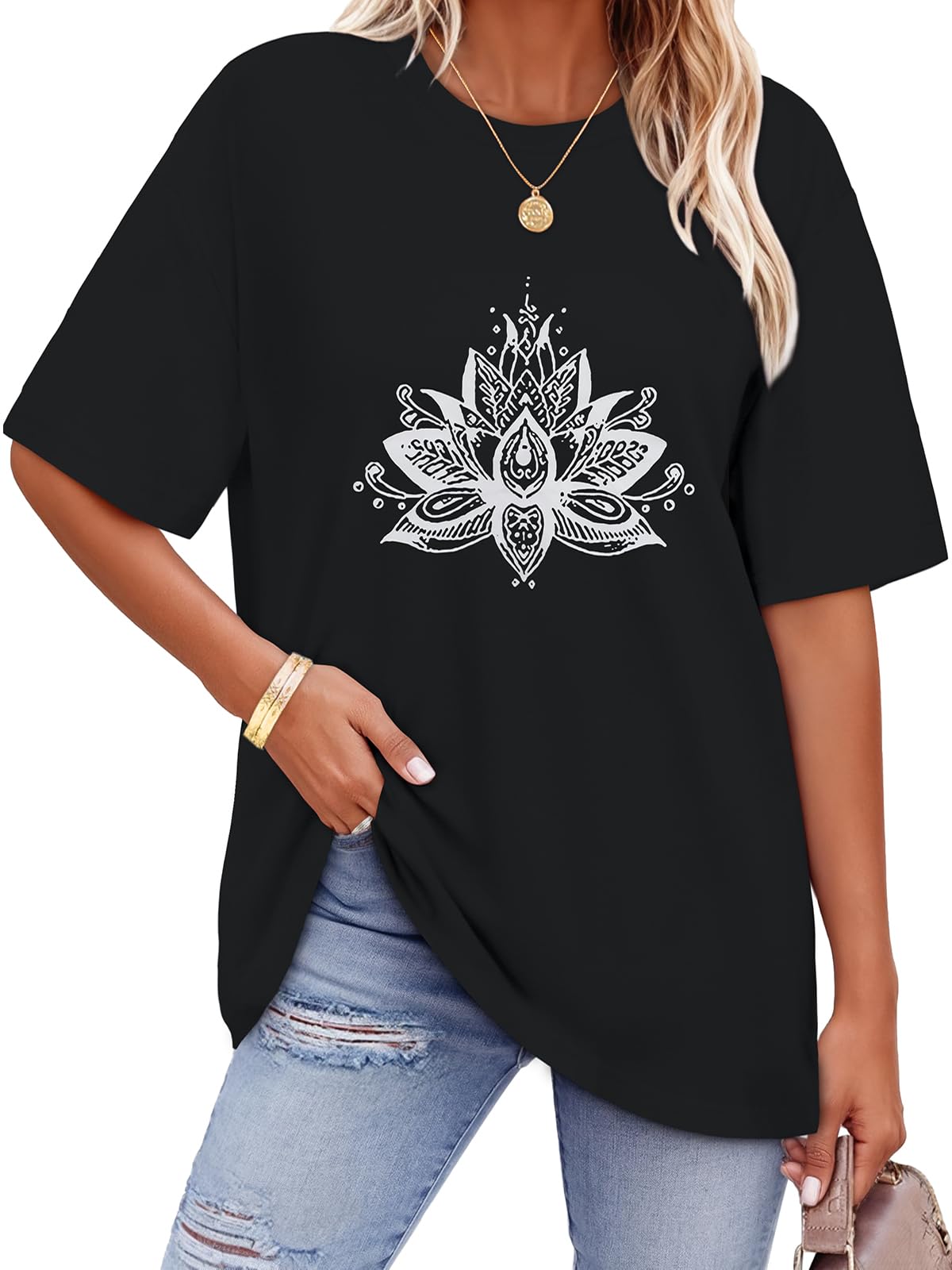 ADOREJOY Oversized Tshirts for Women Crewneck Summer Graphic Tees Short Sleeve Loose Basic Tops 2026